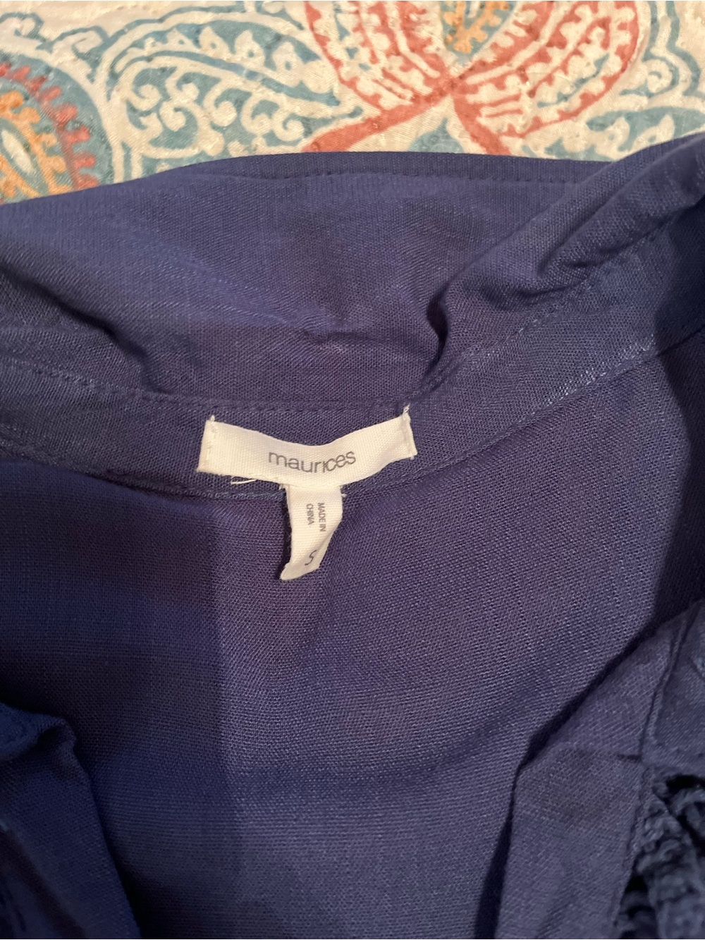 Maurices Navy Button-Front Blouse with Crochet Yoke - Picture 3 of 3
